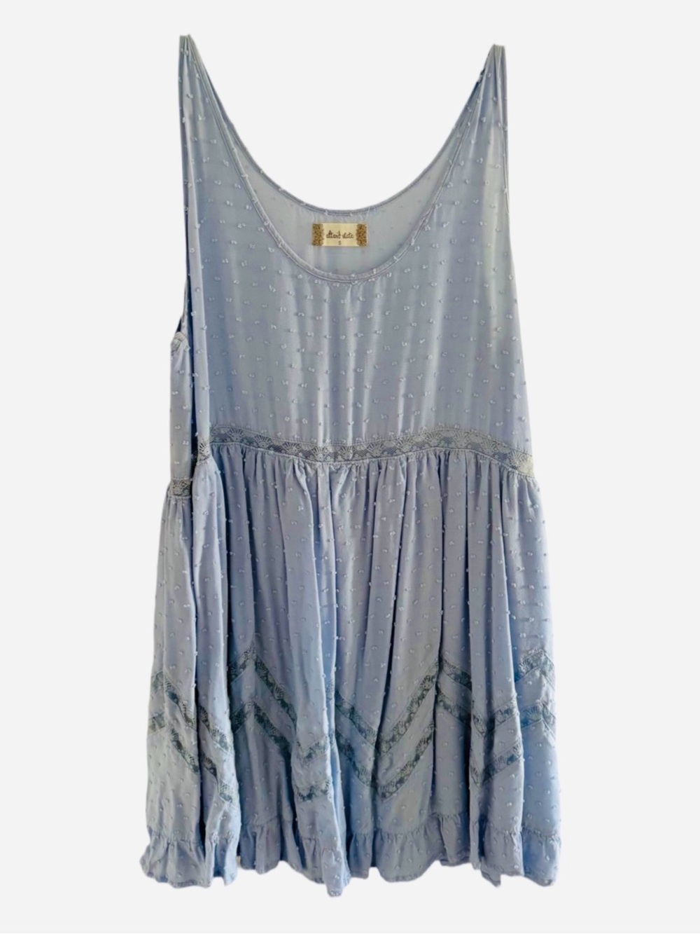 Altar’d State Powder Blue Babydoll Clip Dot & Lace Mini Shift Dress Small